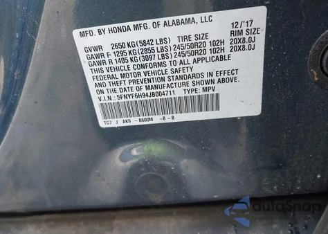 2018 Honda Pilot Touring из США, поврежденный, VIN 5FNYF6H94JB004711